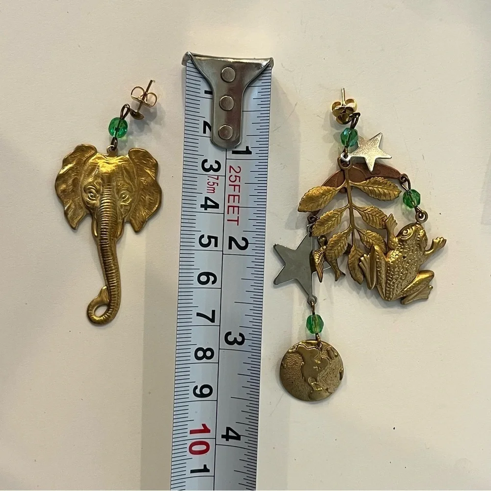 Vintage Island Magic Gold Tone Animal Charm Earrings